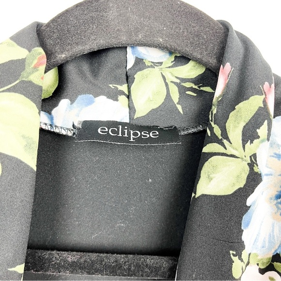 Eclipse Black & Pink Floral Body Suit with Draped Front Neck - Picture 2 of 10